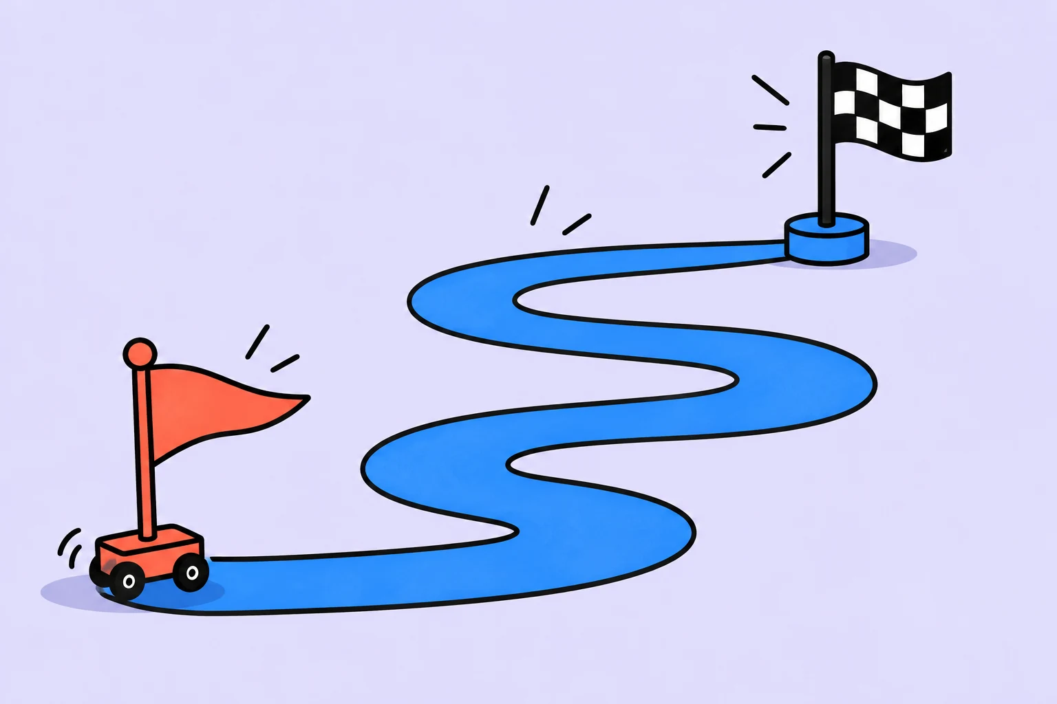 A movable planning flag and a fixed deadline finish line on the same path