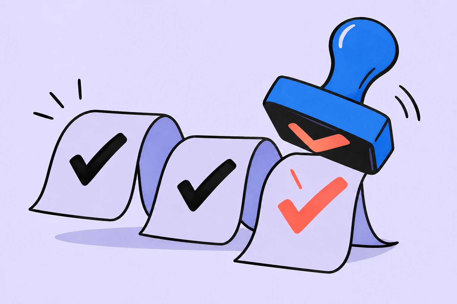 A stamp with a checkmark helps repeat a tested sequence of actions
