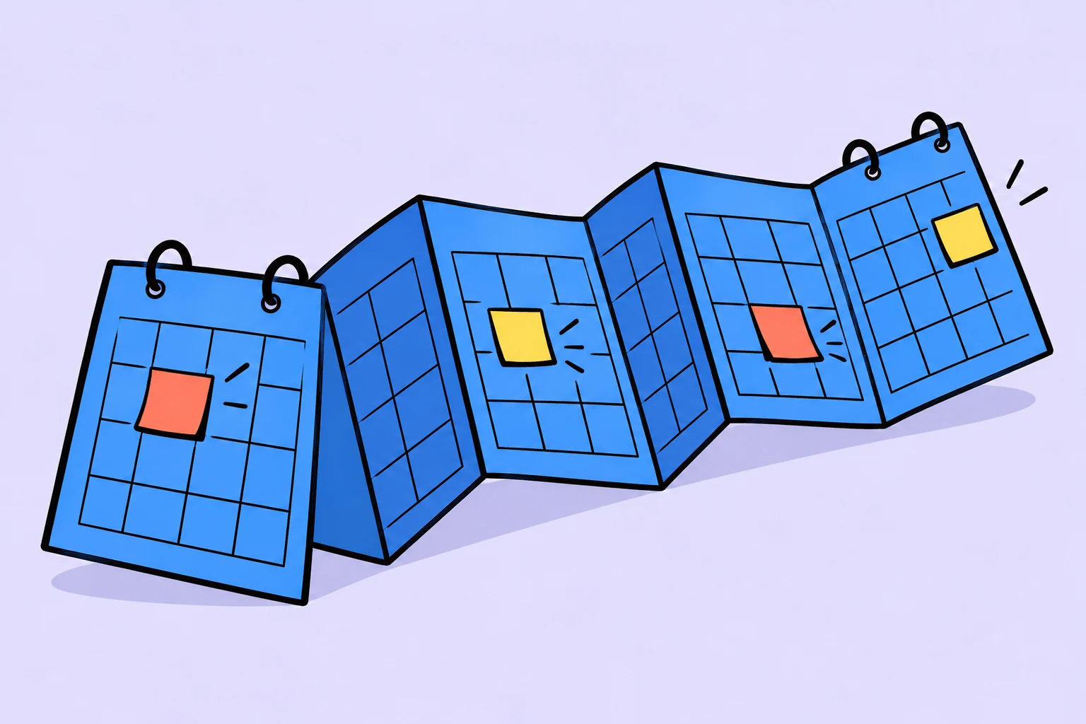 A schedule unfolds like an accordion, leaving free space between meetings