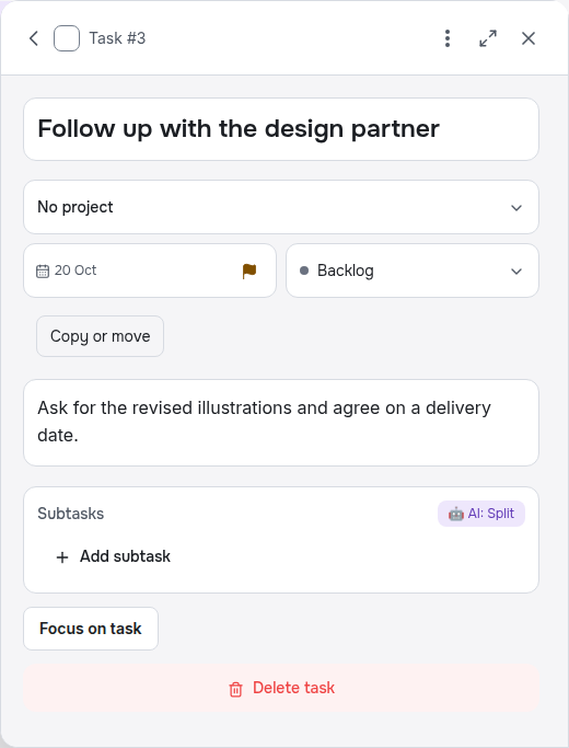 The card for the same example design. The description shows the expected result and dependency on the editor. The date alone does not contain that information.